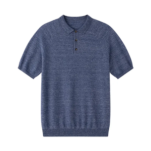 <span class=keywords><strong>Polo</strong></span> en <span class=keywords><strong>laine</strong></span> mérinos tricoté sur mesure Chemise pour hommes Pull en tricot à manches courtes en lin de couleur unie - Product Image 1