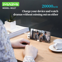 Batterie externe Maimi 20000mAh avec 4 câbles intégrés, chargeur portable, support de téléphone, lumière LED pour smartphone