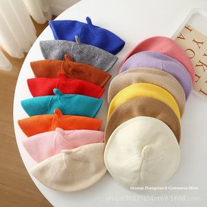 <span class=keywords><strong>Béret</strong></span> en tricot respirant et chaud de style coréen pour bébé garçon et fille, couleur bonbon unie, coupe-vent, style occidental pour enfants - Product Image 3