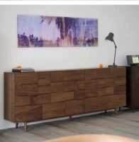 Commode de style Mid-Century en bois de cerisier massif à 8 tiroirs, buffet sculpté pour hôtel écologique