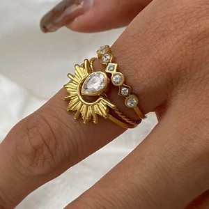 Geometric <b>Stacked</b> Stainless Steel <b>Ring</b> For Women Pave Setting Party Jewelry TR4487 - Product Image 4