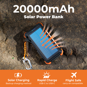 Meilleures ventes : Batterie externe solaire sans fil 20000 mAh avec 4 câbles, accessoires portables pour téléphone portable, batterie externe pour appareil photo, chargeur rapide PD - Product Image 3