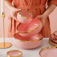 Ensemble d'assiettes en porcelaine rose pour la cuisine, ensemble de vaisselle pour le dîner, 9/18/26/32 pièces, assiette à dessert, bol, vaisselle pour mariage, hôtel et restaurant