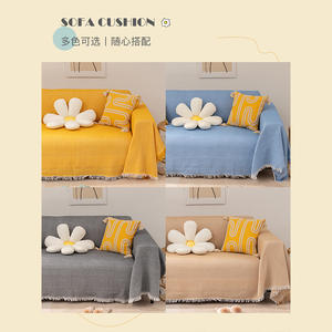 Funda de sofá nórdica moderna, mezcla de lino y algodón de color sólido, cojín de asiento antideslizante a prueba de polvo para sala de estar, amarillo, gris, azul, caqui - Product Image 1