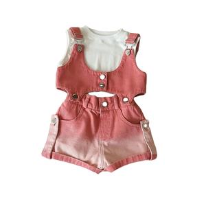 Set per bambini 3 pezzi per ragazze Set di abbigliamento da 8 a 9 anni Pat Pat per bambini in Denim rosa <span class=keywords><strong>Shorts</strong></span> a maniche corte 3 pezzi Set estivo - Product Image 1