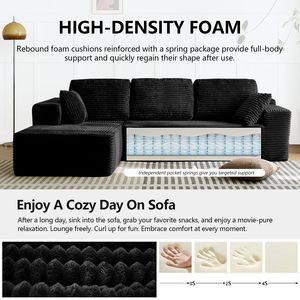 मुक्त शिपिंग 104 "बोनलेस सोफे प्लग कॉर्डरॉय काले अनुभागीय एल-आकार चेज़ लिविंग रूम बॉक्स पैकेजिंग संपीड़न सोफा - Product Image 5