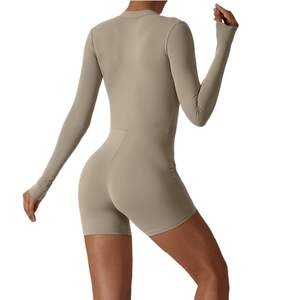 Mono ajustado de manga larga con media cremallera personalizado para mujer, mono de Yoga de una pieza - Product Image 5