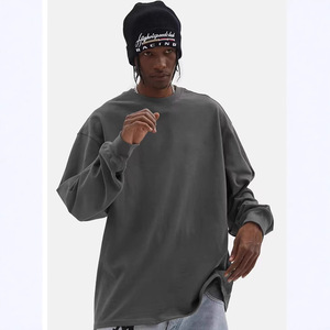 Camiseta Unisex de Manga Larga y Cuello Redondo de Algodón Peinado de 280g, Color Sólido, Ajuste Holgado, Alta Fijación del Color, Éxito de Ventas Transfronterizo - Product Image 2