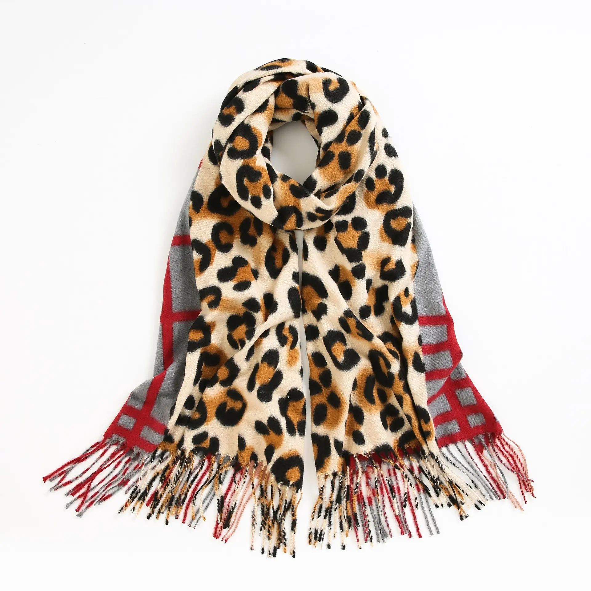 Chal de piel suave con estampado de leopardo, borlas de moda de Cachemira, bufanda cálida y suave, novedad, otoño e invierno, venta al por mayor, 2023