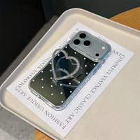 Coque de téléphone Bling Love avec support miroir fleur diamant pour iPhone 17 16 15 14 Pro Max, étui arrière mignon à paillettes avec support intégré et motif dessin animé