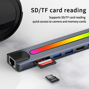 <span class=keywords><strong>RGB</strong></span> 8 en 1 USB C <span class=keywords><strong>Hub</strong></span> Nouveau Style 4K30hz US3.0/2.0 SD/TF Type C Adaptateur Multiport Ethernet USB pour Ordinateur Portable et Autres Appareils - Product Image 4