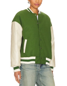 Customized Your Own Designs High Quality Versity <strong>Jacket</strong> Women White Leather Sleeve <strong>Green</strong> Bomber <strong>Jacket</strong> - Product Image 3