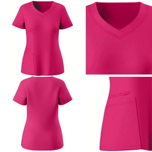 Women Scrub Set V-Neck Short Sleeve Moisture Wicking Knitted Split Uniform Hospital Workwear Casual Wear Pet Clinic Apparel - Product Image 4