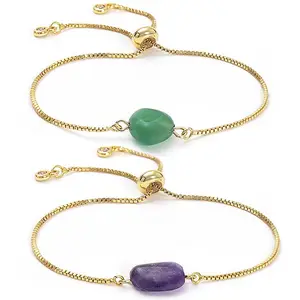 Pulsera de ágata de piedra Natural ajustable para mujer, pulsera minimalista de cadena de oro hecha a mano