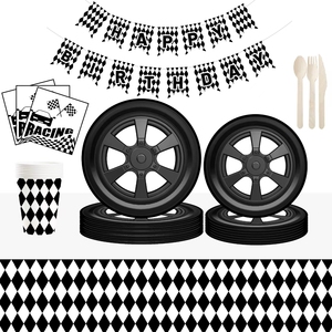 Juego de Vajilla Desechable con Diseño de Carreras DAMAI en Blanco y Negro, Platos, Vasos y Servilletas de Papel para Fiestas, Artículos para Fiestas de Cumpleaños Infantiles - Product Image 4