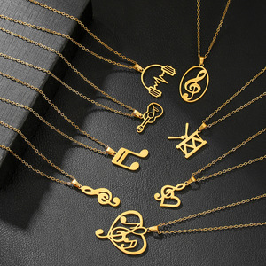European And American Style <b>Titanium</b> Steel Necklace For Women Music Note Pendant O <b>Chain</b> Clavicle <b>Chain</b> Simple Design - Product Image 2
