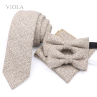 Top chaud 50% laine cachemire doux 7cm nœud papillon Hankie ensemble marron rayé Plaid classique hommes enfants fête de mariage cravate accessoire cadeau