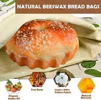 Sac à pain en coton et lin naturel, réutilisable et lavable, avec impression personnalisée, écologique, en cire d'abeille française, pour le stockage du pain au levain