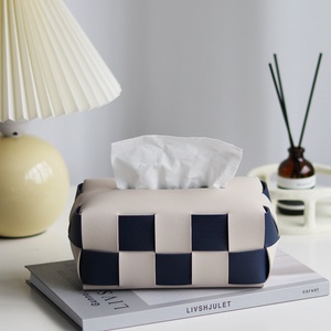 Table à manger de luxe haut de gamme nordique noir blanc damier cuir moderne lumière rabattable boîte à mouchoirs en papier tissé - Product Image 2
