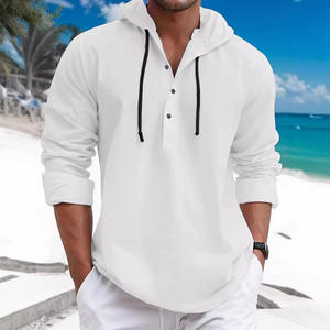 Temu <b>Men's</b> Hooded Button-Up <b>Sweatshirt</b> Long Sleeve <b>White</b> Breathable Cotton Twill Leisure Wear - Product Image 1