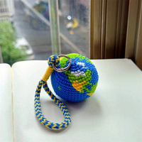 Porte-clés Terre au crochet, motif dessin animé écologique, en coton PP rembourré, amigurumi, globe terrestre, cadeau fait main pour professeur de géographie