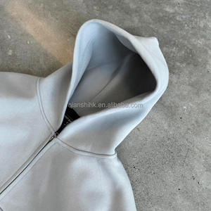Sudaderas con capucha recortadas de alta calidad en blanco personalizadas para hombres Sudaderas con capucha negras de peso pesado desgastadas de gran tamaño de algodón de rizo francés - Product Image 4