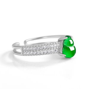 S925 <b>silver</b> <b>ring</b> <b>set</b> with natural A-grade jadeite lotus-shaped green ice-grained jade, women's style, open design - Product Image 3