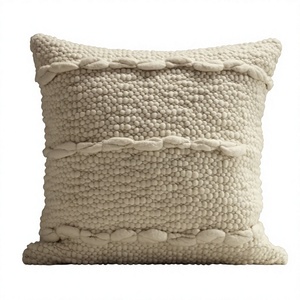 INDIAN TEXTILES H/L Handmade <b>Knitted</b> Square <b>Throw</b> Pillow Cover Bohemian Style Solid Color Textile Decorative Cushion - Product Image 1