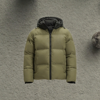 Veste d'hiver rembourrée à capuche pour homme, couleur olive, fermeture éclair