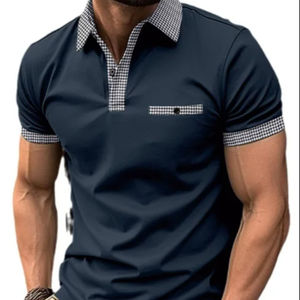 Loose Fit Patchwork manga corta hombres S Quick Dry Polo Work Golf Polo camiseta punto seda y mezcla de algodón Polo Shirt - Product Image 1