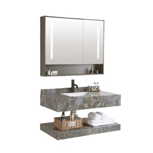 อ่างล้างหน้าหินอ่อนสีเทาโอนีแบบติดผนังสองชั้น ขนาด 80 ซม.-120 ซม. - Product Image 2