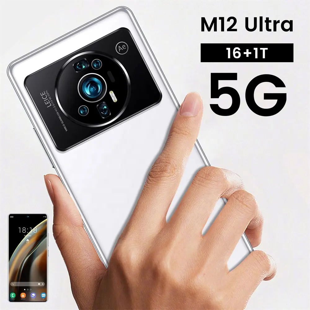 M12 U Itra Ponsel Pintar Versi Baru 2022 dengan Layar Penuh 7.3 Inci 16 + 1TB SIM Ganda 5G Game Nyata Jaringan 4G LTE Telepon AS