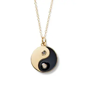 Trendy High Quality 925 Sterling Silver 18K Gold Plated White Black Enamel Yin Yang Pendant Necklace For Women