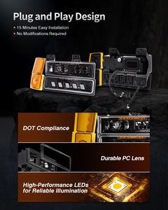 Accesorios para Chevy C1500, Faro Delantero <span class=keywords><strong>Chevrolet</strong></span> 1994-1999 con Luces de Circulación Diurna/Direccionales Ámbar, Luces Traseras, Conjunto de Faros Delanteros LED - Product Image 3