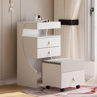 Chambre à coucher Fille Noir Et Blanc Panneau De Particules Pliable Maquillage Bureau Vanité Coiffeuse Ensemble Avec Lumières Et Miroir