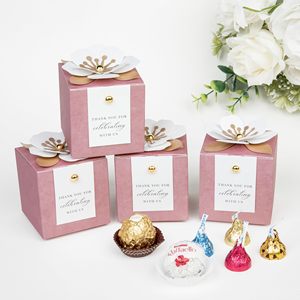 Scatole Portaconfetti <span class=keywords><strong>Rosa</strong></span> Antico con Decorazioni Floreali, Etichette di Ringraziamento Bianche per Confezioni Regalo per Matrimoni, Compleanni, Baby Shower, Decorazioni per Feste - Product Image 4