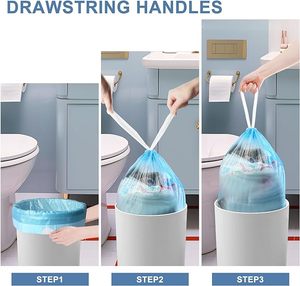 4 Gallon Trash Bags Drawstring Strong Small Garbage Bags, Unscented Trash Can Liners for Bathroom Restroom Office <b>Kitchen</b>, Blue - Product Image 4