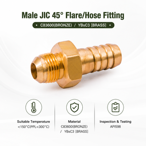ข้อต่อทองเหลืองแรงดันสูง 3/8"*3/8" แบบตัวผู้ JIC 45 องศา °   ข้อต่อสายยางแบบปลายบานเกลียว BSPT สำหรับเรือยอชท์ ผลิตในไต้หวัน - Product Image 5