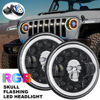 Faro LED de 12V y 7 Pulgadas con Halo DRL y Señal de Giro Ámbar para Jeep Wrangler y Autos Clásicos (Estilo Calavera)