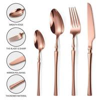 Ensemble de Couverts de Luxe en Acier Inoxydable Doré Rose, Poli Miroir Moderne, pour Mariages, Hôtels et Restaurants