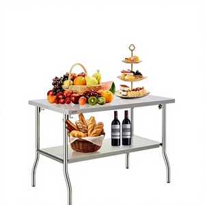 Équipement de <span class=keywords><strong>cuisine</strong></span> OEM : Table de travail pliante en acier inoxydable argenté, robuste et durable, avec rangement intégré et protection anti-éclaboussures, pour usage hôtelier - Product Image 5