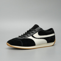 Baskets en cuir noir et blanc à logo personnalisé, chaussures d'entraînement de course basses et rondes à lacets