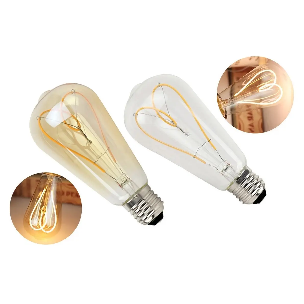 Vintage LED Flexible Filament Bulb Spiral Lamp ST64 Clear & Amber Glass Vintage Edison Style Soft LED Filament Decoration Bulb