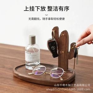 Wooden Cactus Shape Desk Organizer With Hooks For Keys And Small Items Desktop Storage Rack - Product Image 4