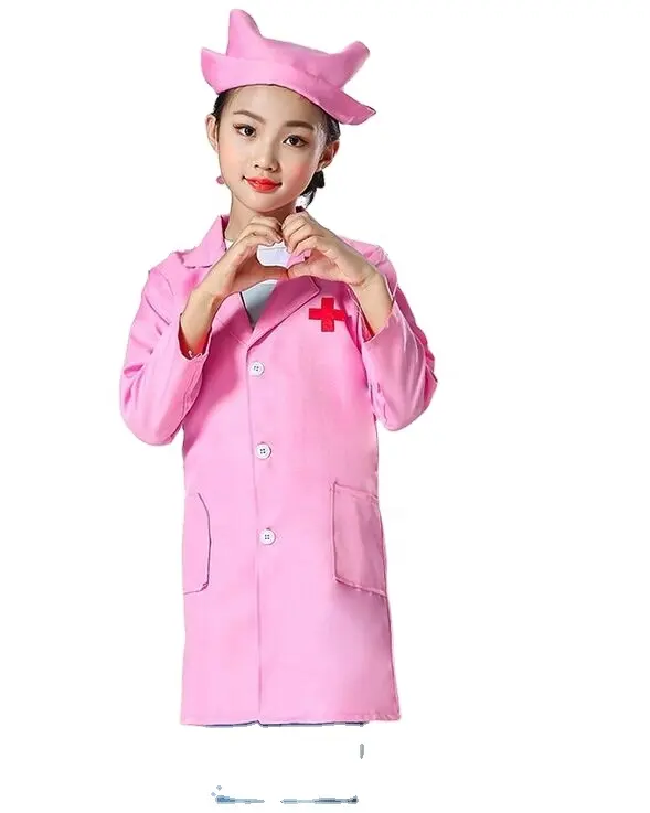 2023 uniforme de enfermera rosa para niñas y disfraz de Doctor blanco para niños Unisex tubo de Cosplay con sombrero Venta caliente en casa y en el extranjero