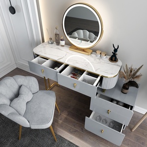 Chambre à coucher en bois de rangement en laque brillante blanche et gris clair <span class=keywords><strong>commode</strong></span> moderne avec miroir lumières led - Product Image 3