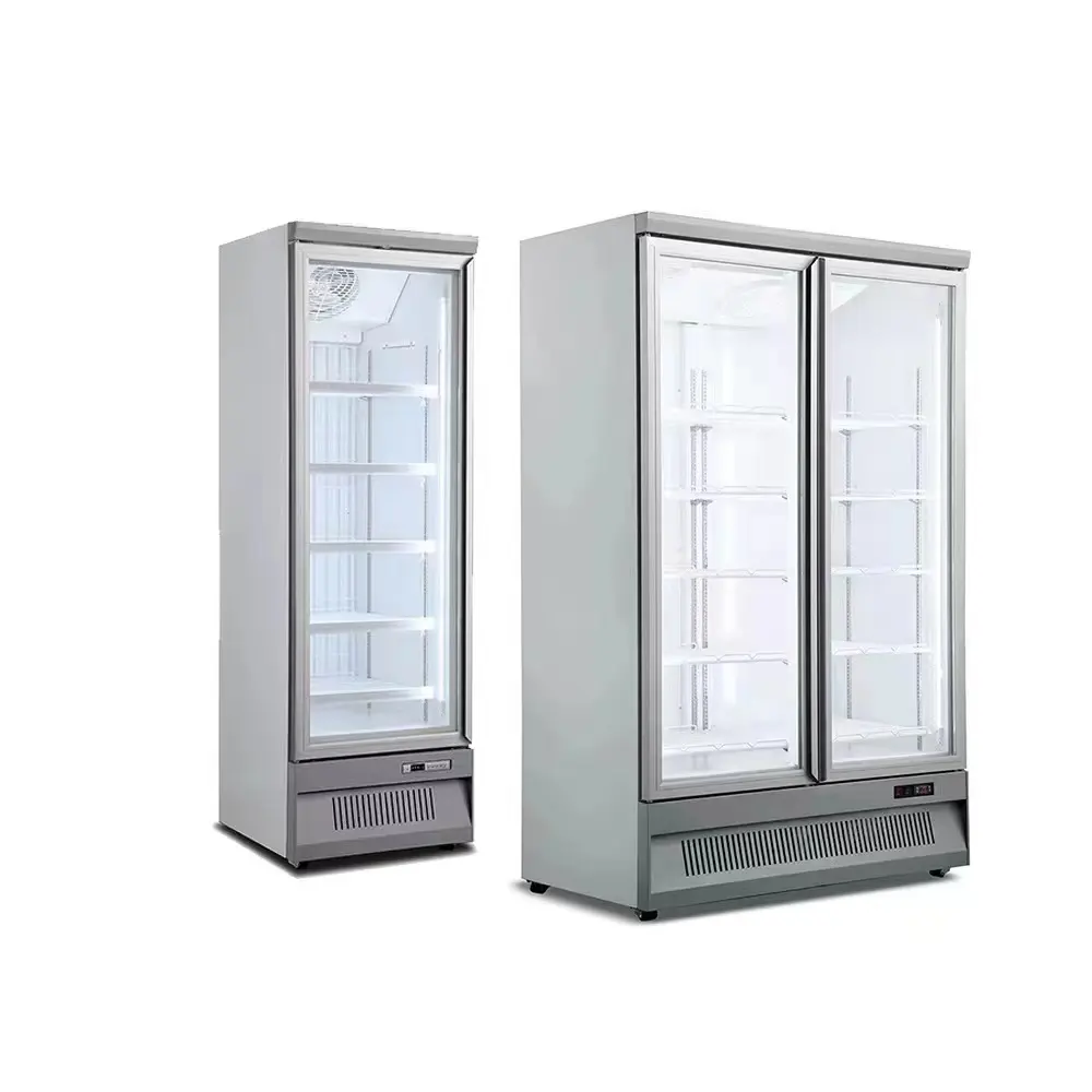 Système de refroidissement à air commercial congélateur à porte en verre verticale profonde système de refroidissement statique refroidisseur en acier