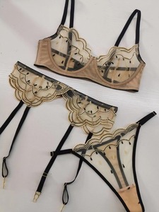 Ensemble de lingerie en dentelle à mailles pour femmes, vêtements de couleur unie, sous-vêtements érotiques, ensembles de lingerie sexy 2 pièces - Product Image 5