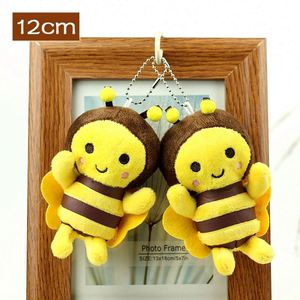 12cm Kawaii Bee Plush Keychain Toy Stuffed Cartoon Animal Honeybee Keyring Cute Doll Plush Bee Happy Key Chain Teachers Day Gift