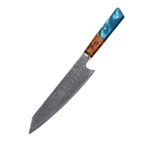 Японский дамасский нож 8 дюймов кухонный поварский нож VG10 из дамасской стали с синей смоляной ручкой